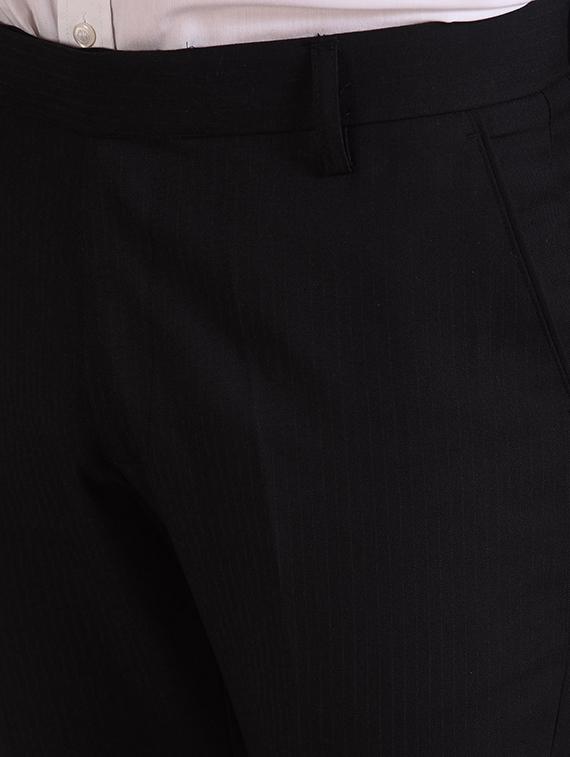 Black Solid Flat Front Formal Trousers for Men - 16338691 - Zoom Image - 5