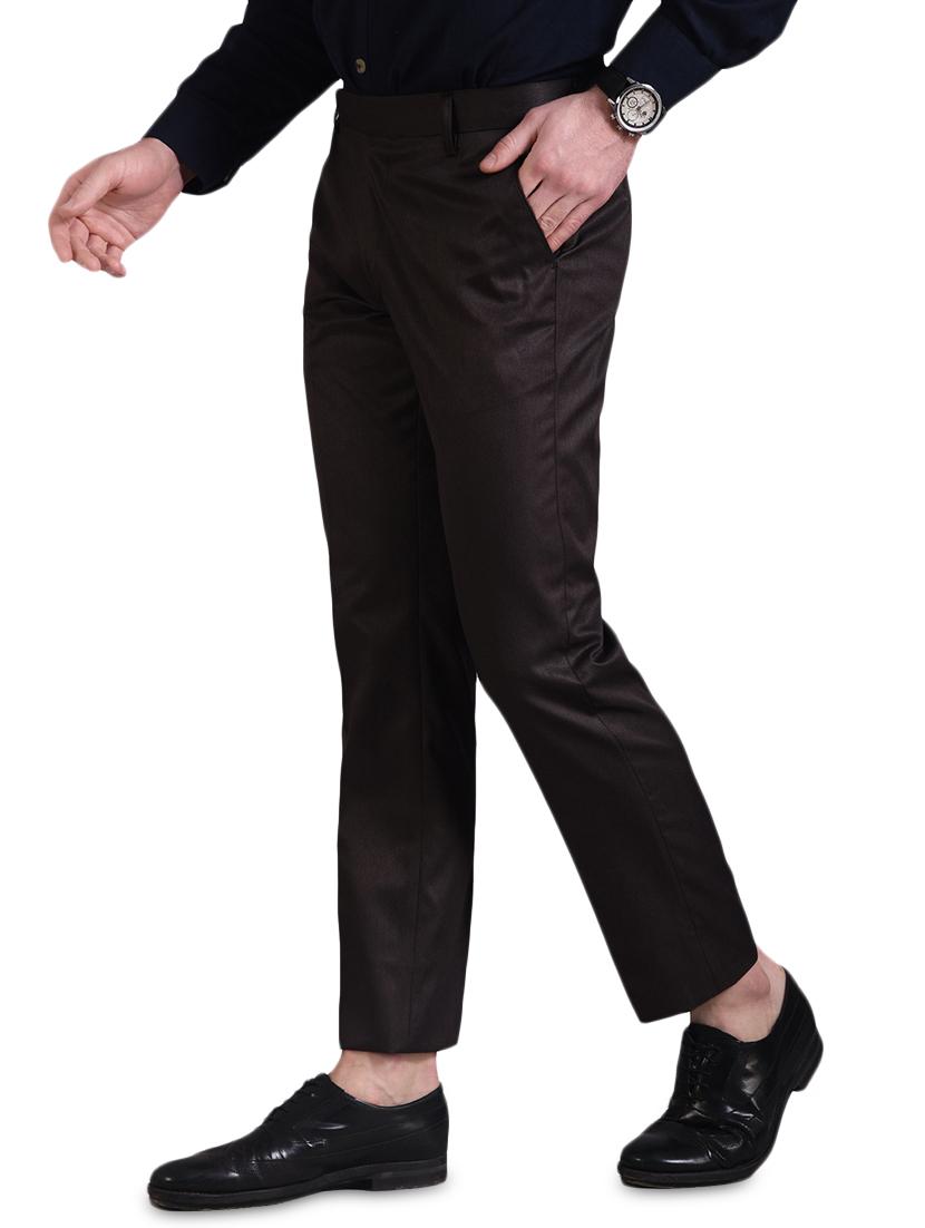 brown solid flat front formal trouser - 16338693 - Zoom Image - 2