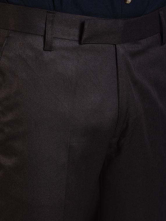 brown solid flat front formal trouser - 16338693 - Zoom Image - 5