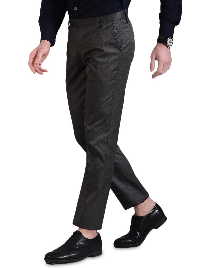 grey solid flat front formal trouser - 16338694 - Zoom Image - 2
