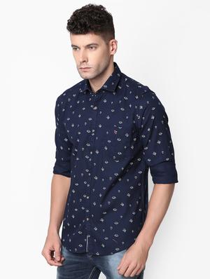navy blue printed casual shirt - 16339061 - Standard Image - 2