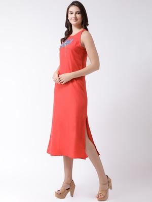 round neck side slit a-line dress - 16339201 - Standard Image - 2