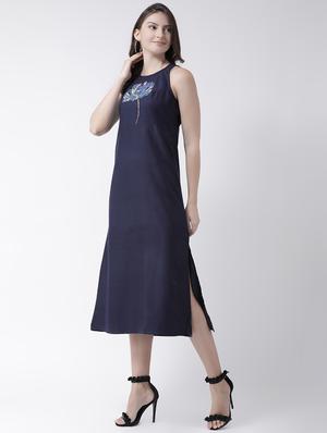 round neck side slit a-line dress - 16339202 - Standard Image - 2