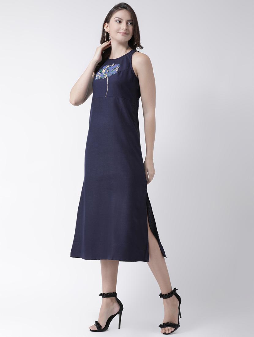round neck side slit a-line dress - 16339202 - Zoom Image - 2