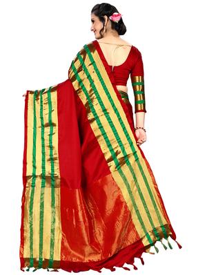 Stripes bordered saree with blouse - 16339263 - Standard Image - 2