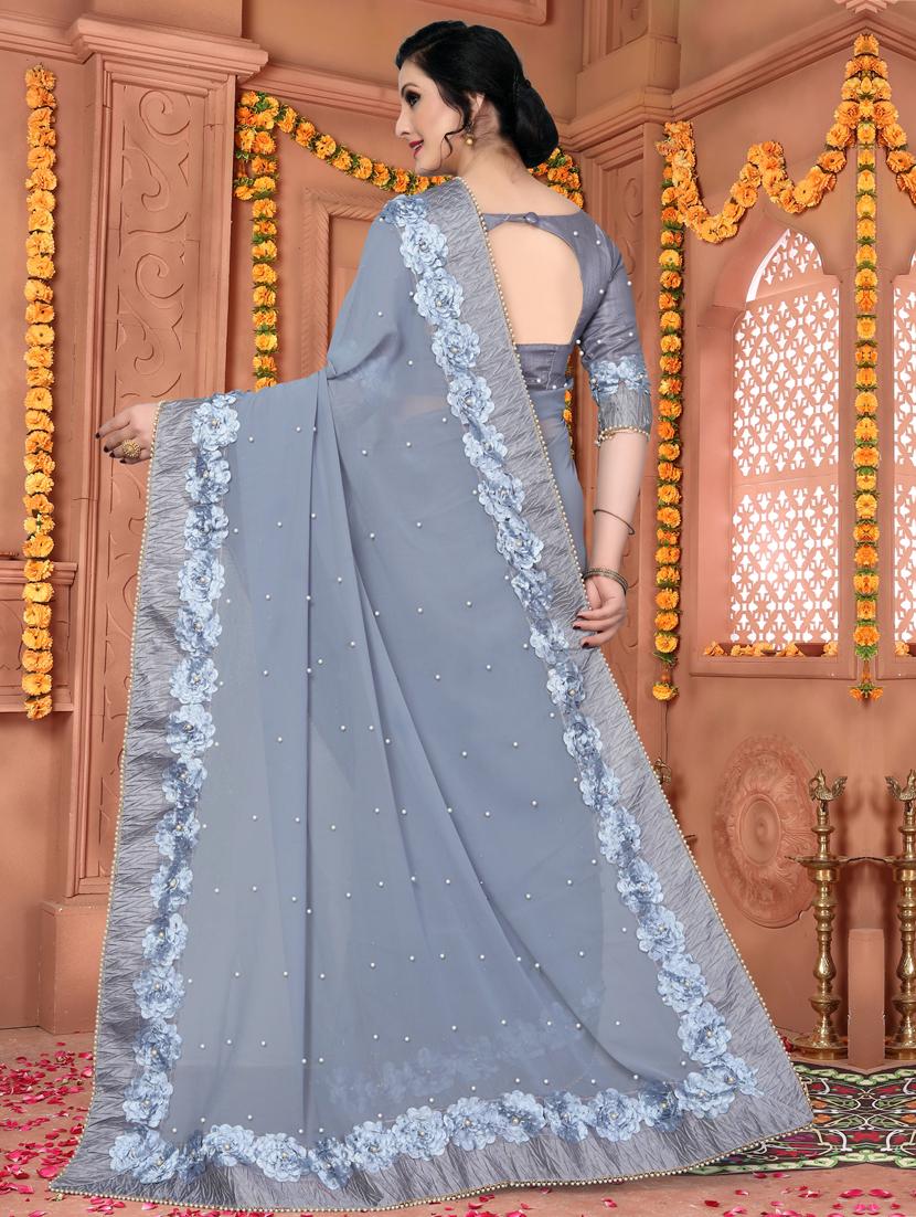 pearl embellished saree with blouse - 16339433 - Zoom Image - 2