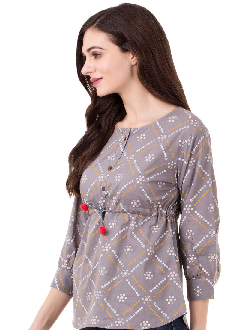 pom-pom detail drawstring bandhini top - 16339644 - Zoom Image - 2