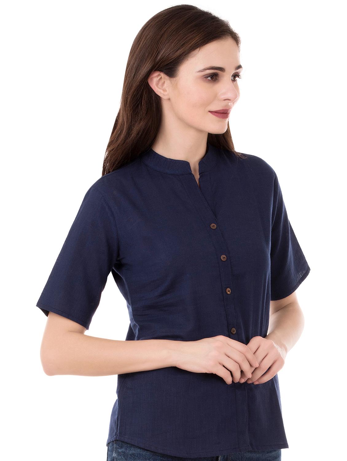 mandarin neck solid shirt - 16339712 - Zoom Image - 2