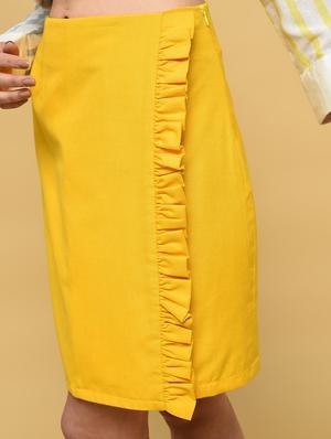 frill detail solid straight skirt - 16340913 - Standard Image - 5