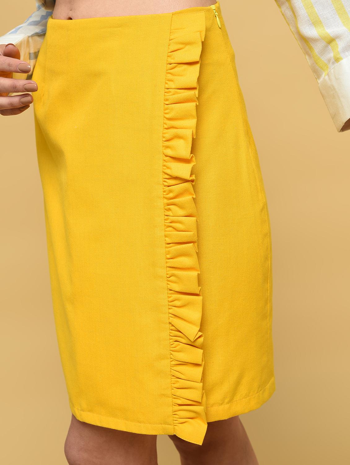 frill detail solid straight skirt - 16340913 - Zoom Image - 5