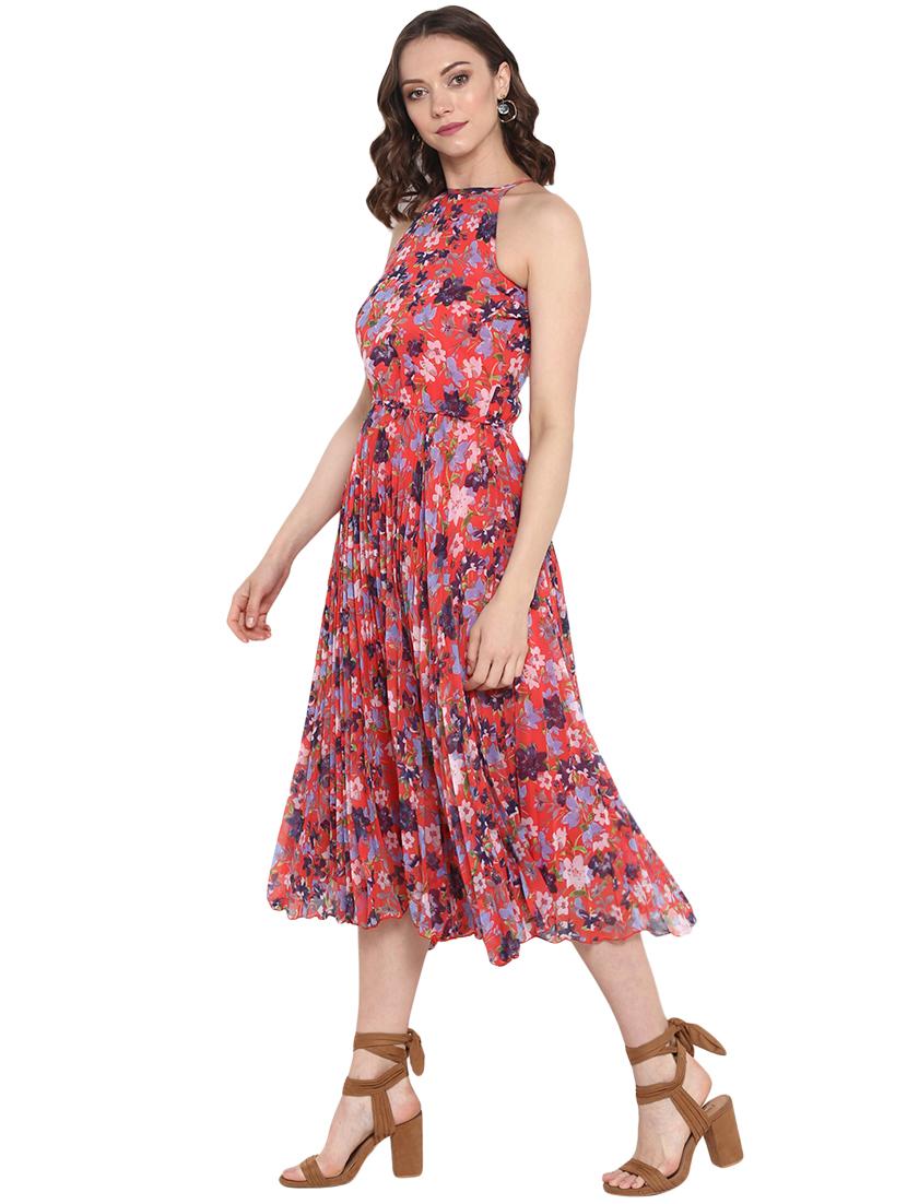 halter neck floral a-line dress - 16341214 - Zoom Image - 2