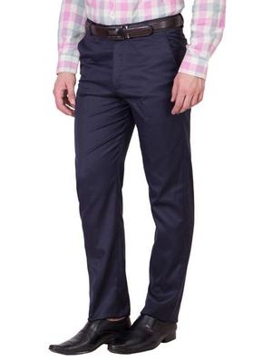 navy blue solid flat front formal trouser - 16341254 - Standard Image - 2