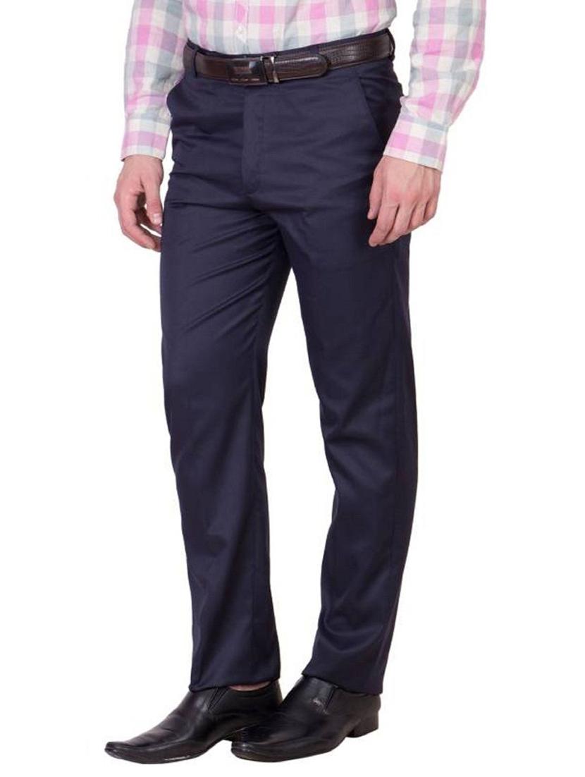 navy blue solid flat front formal trouser - 16341254 - Zoom Image - 2