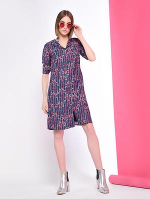 botanical print lapel neck shirt dress - 16341980 - Standard Image - 2