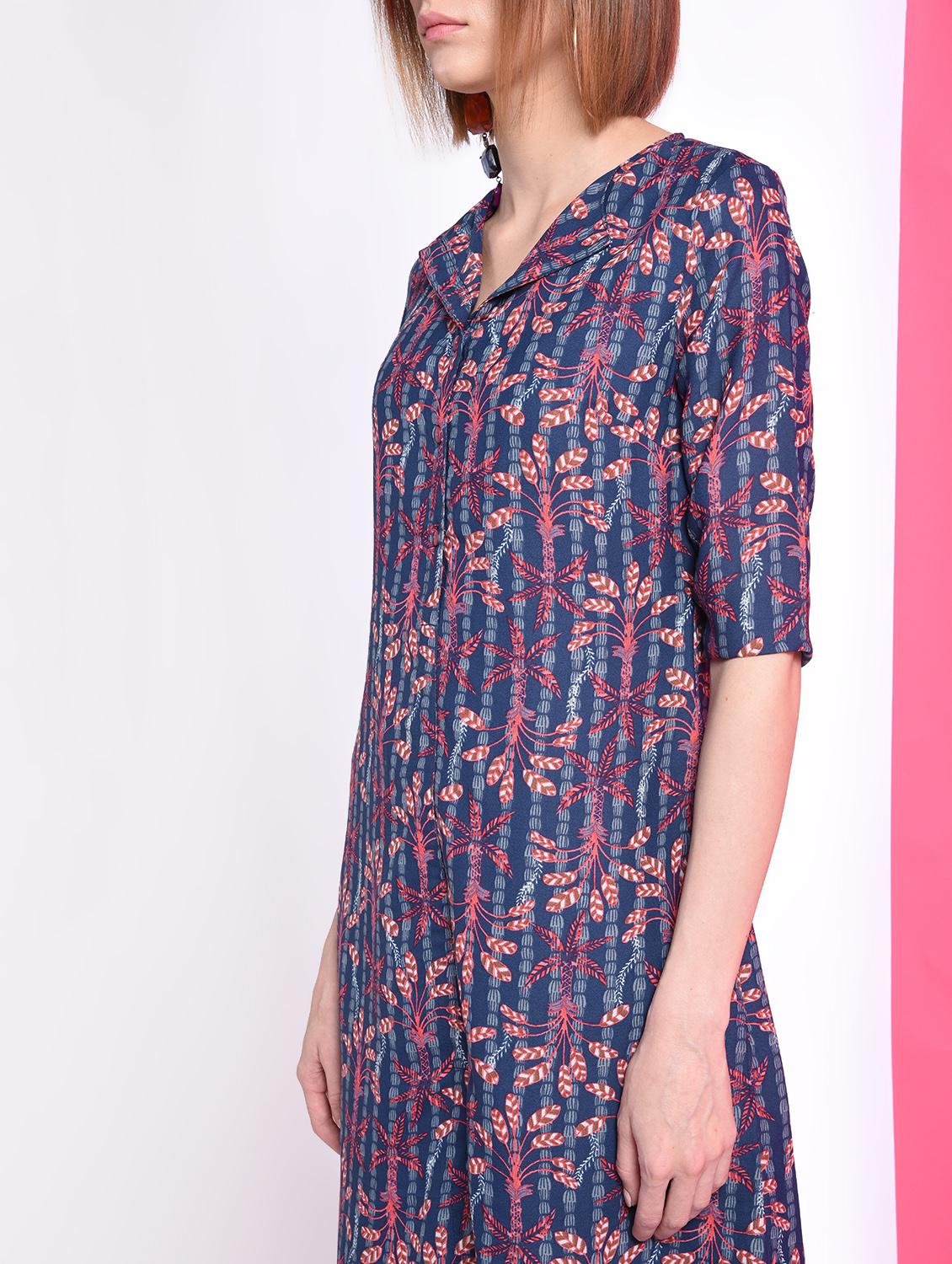 botanical print lapel neck shirt dress - 16341980 - Zoom Image - 5