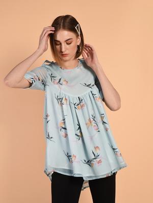 short sleeved gathered high low top - 16342208 - Standard Image - 2