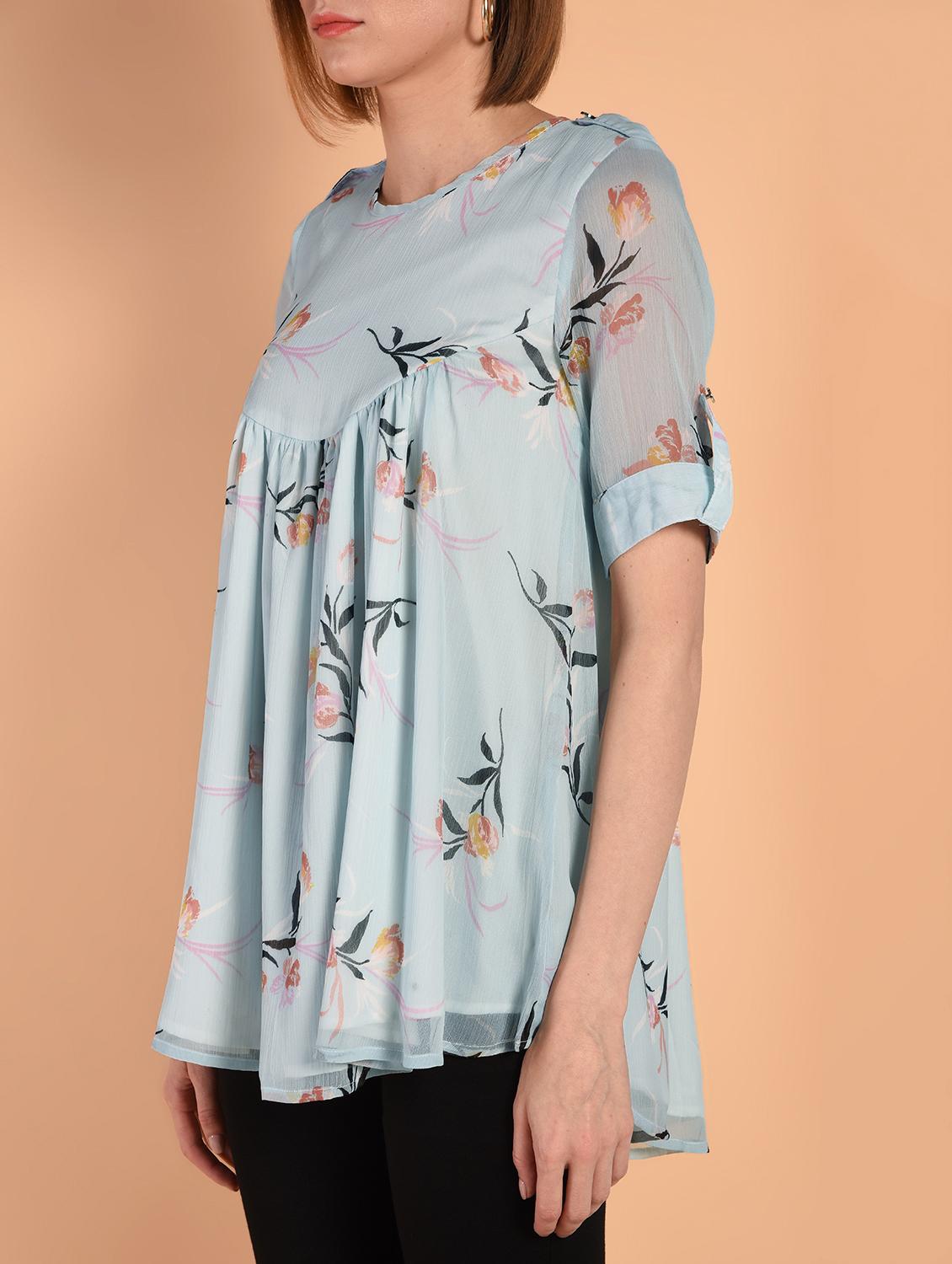short sleeved gathered high low top - 16342208 - Zoom Image - 5