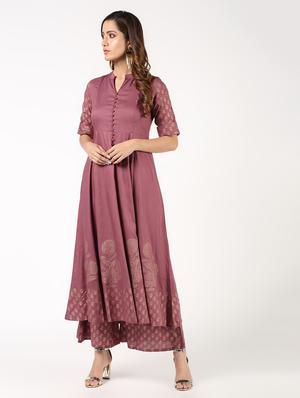 block print flared kurta with palazzo set - 16343587 - Standard Image - 2