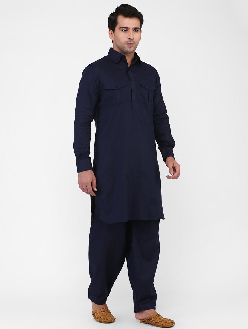 navy blue solid pathani set - 16346901 - Zoom Image - 2
