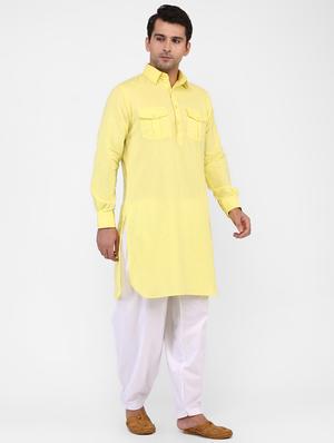 yellow solid pathani set - 16346902 - Standard Image - 2