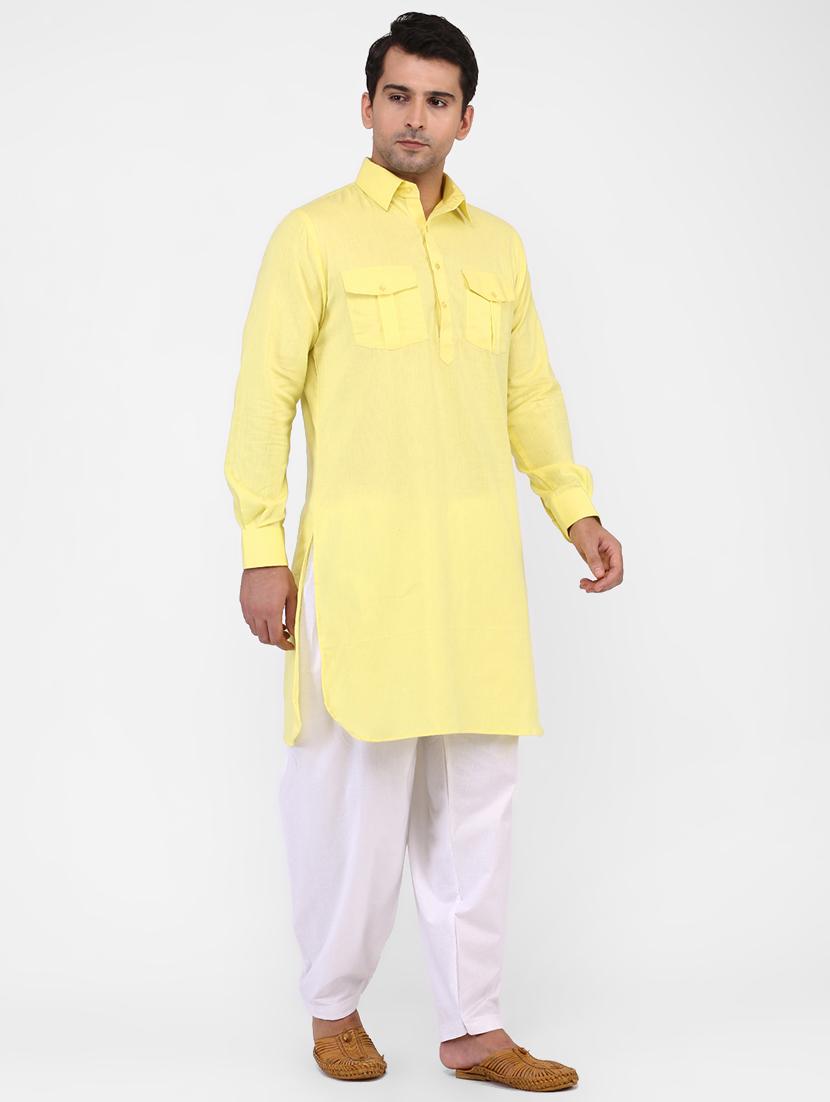yellow solid pathani set - 16346902 - Zoom Image - 2