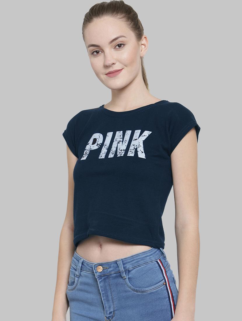 quirky text round neck crop tee - 16346910 - Zoom Image - 2