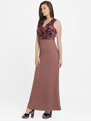 lap over neck embellished gown - 16347682 - Standard Image - 2