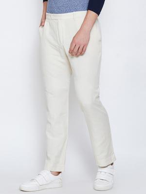 white solid flat front casual trouser - 16348882 - Standard Image - 2
