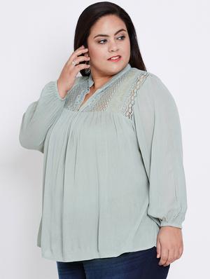 lace detail mandarin neck plus top - 16348933 - Standard Image - 2