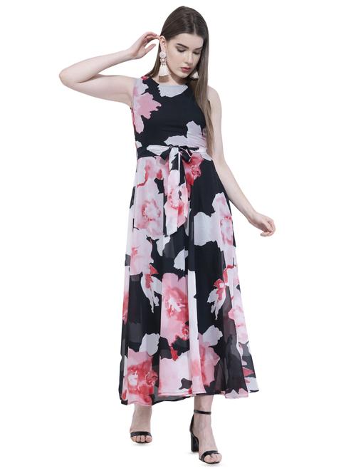 tie knot front floral maxi dress - 16349342 - Standard Image - 1