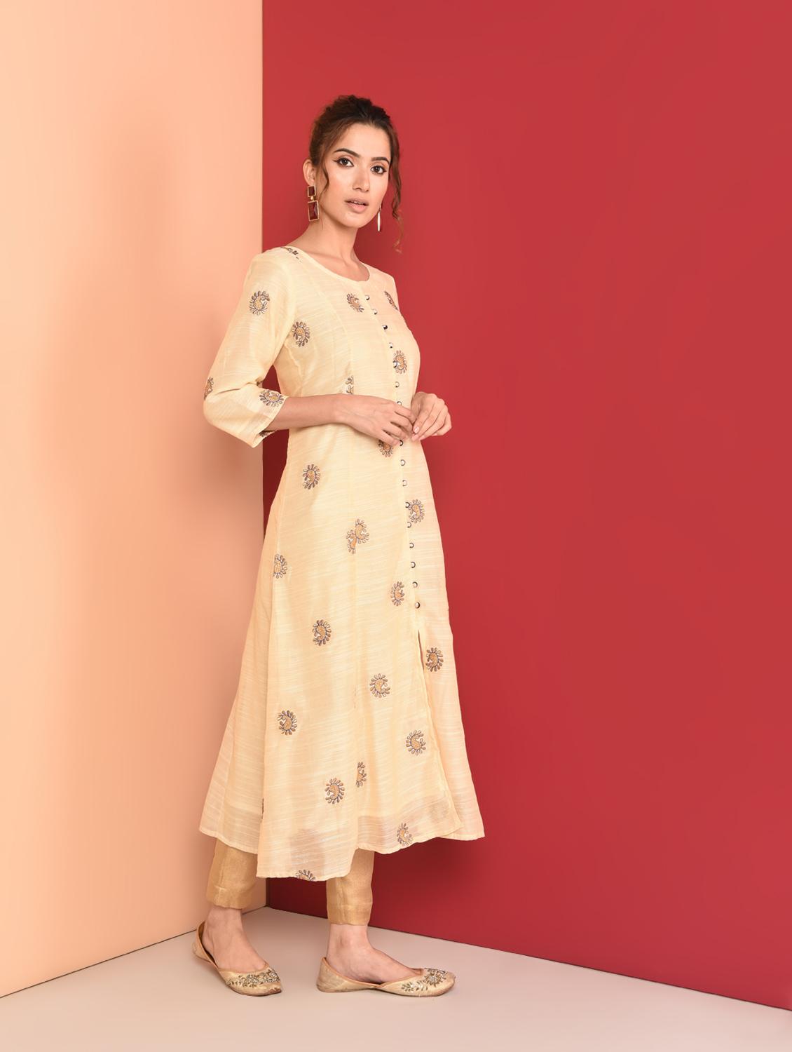 embroidered a-line kurta - 16350327 - Zoom Image - 2