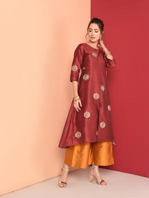 embroidered a-line kurta - 16350335 - Standard Image - 2
