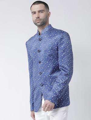 blue printed bandhgala casual blazer - 16350402 - Standard Image - 2