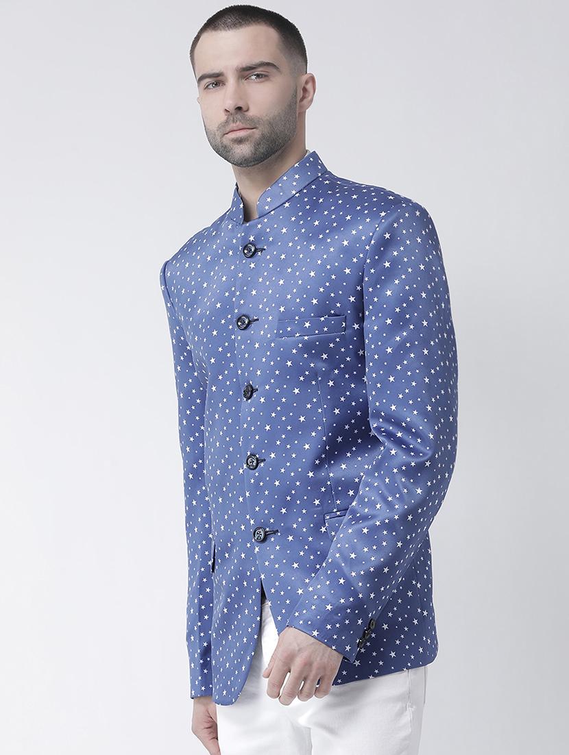 blue printed bandhgala casual blazer - 16350402 - Zoom Image - 2