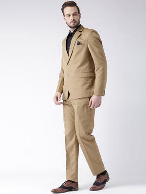 beige solid single breasted suit - 16350508 - Standard Image - 2