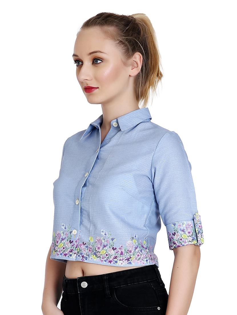 roll up sleeved crop shirt - 16350669 - Zoom Image - 2