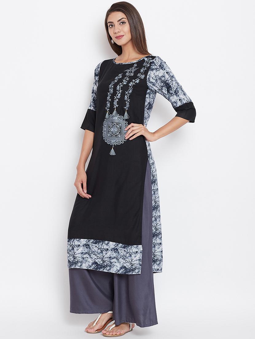 embroidered straight kurta - 16351555 - Zoom Image - 2