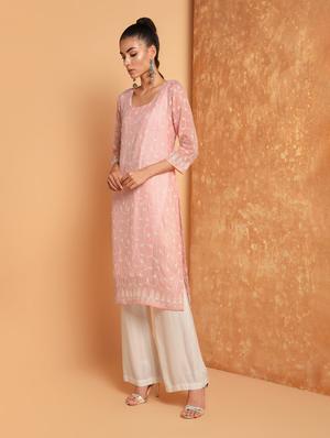 embroidered a-line kurta - 16352216 - Standard Image - 2