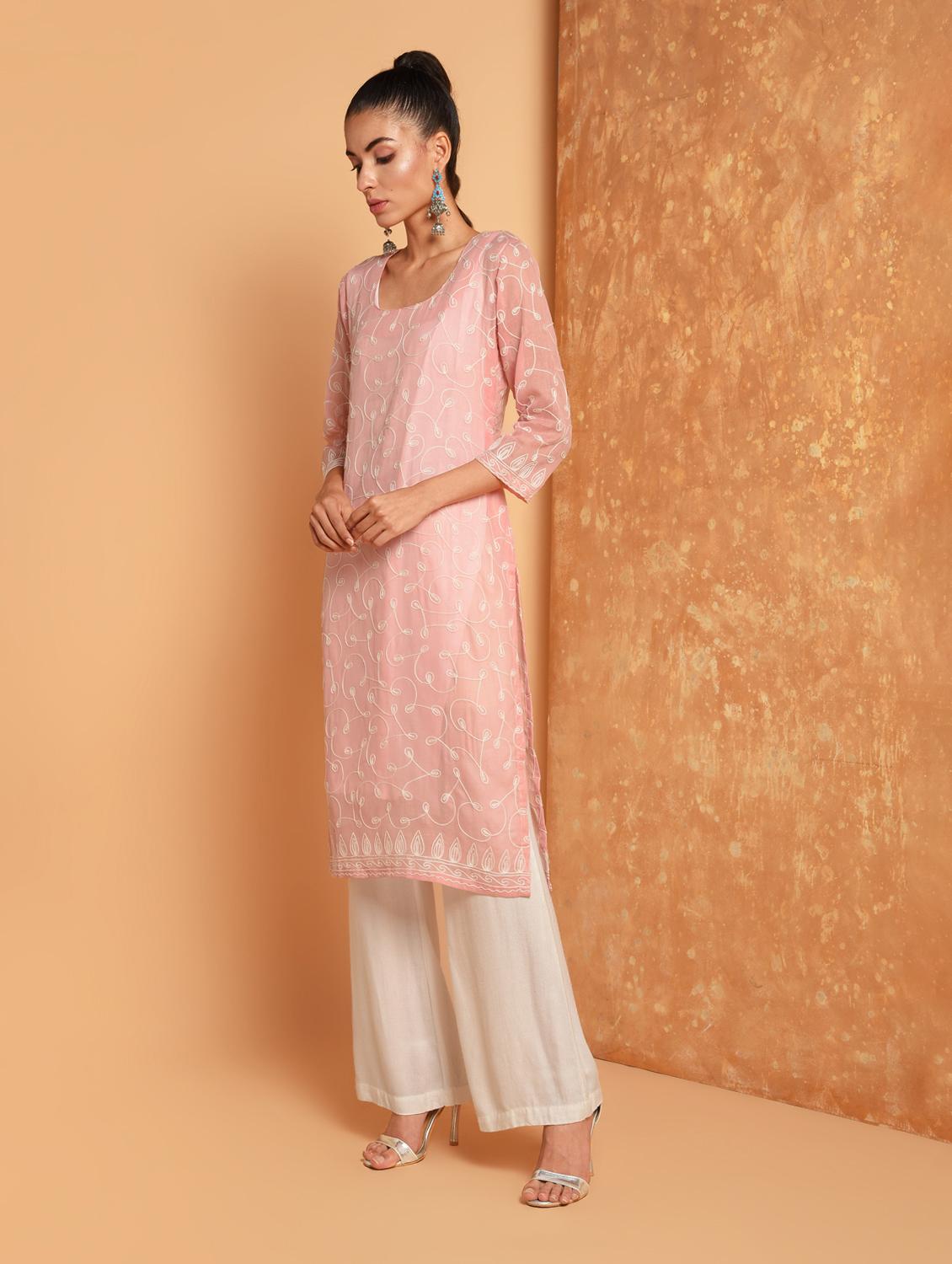 embroidered a-line kurta - 16352216 - Zoom Image - 2
