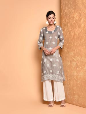 embroidered straight kurta - 16352220 - Standard Image - 2