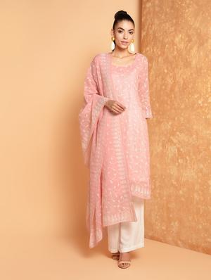 peach cotton embroidered dupatta - 16352561 - Standard Image - 2