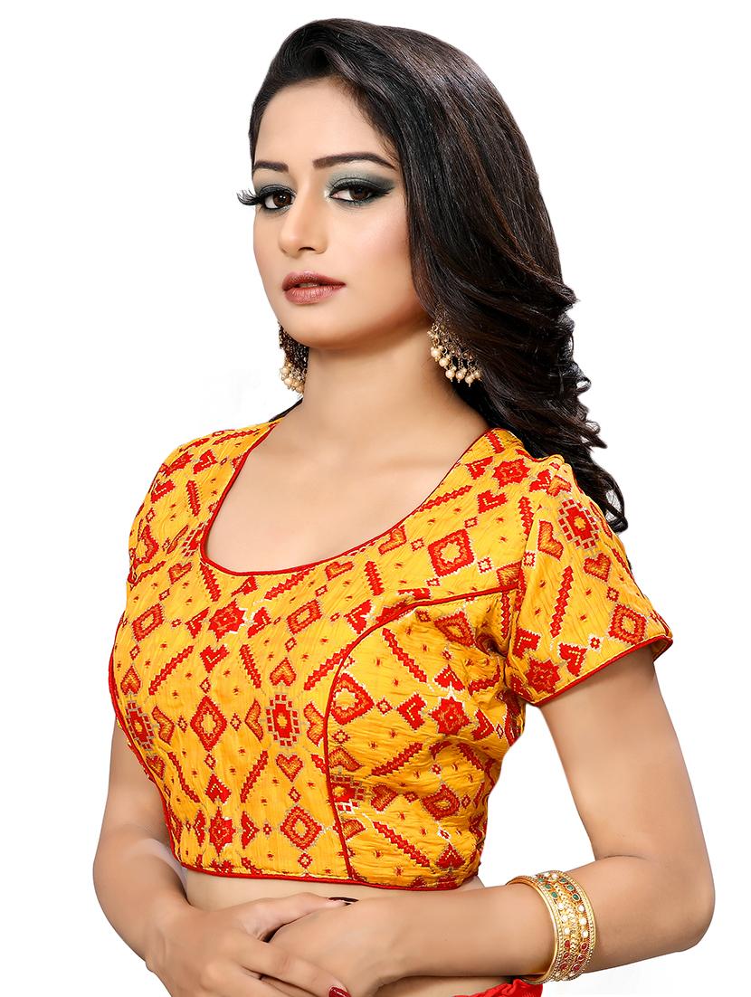 yellow cotton blend brocade blouse - 16353468 - Zoom Image - 2