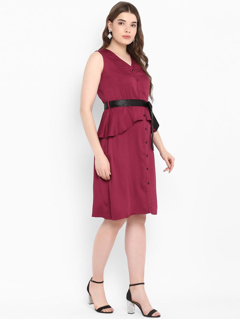 ruffle detail tie front a-line dress - 16353685 - Zoom Image - 2