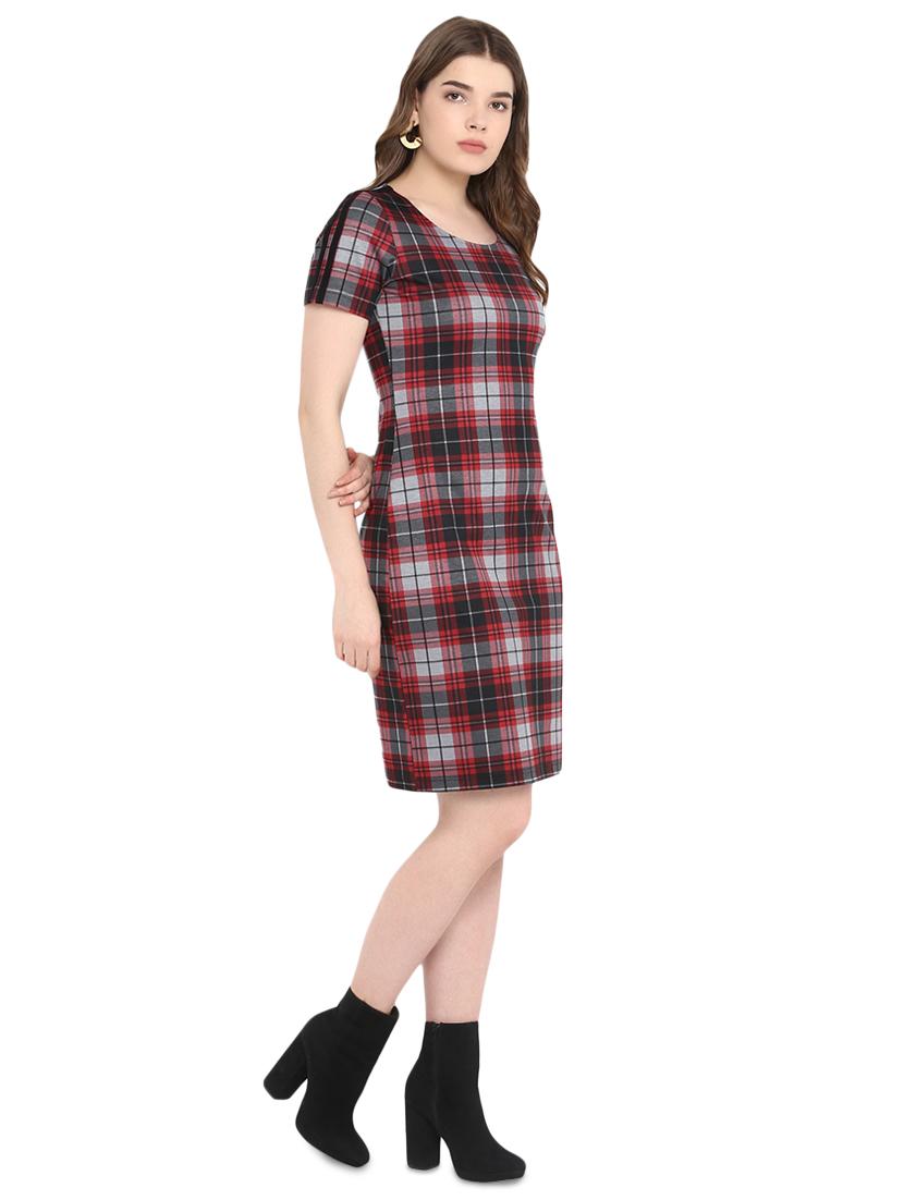 round neck checkered sheath dress - 16353691 - Zoom Image - 2
