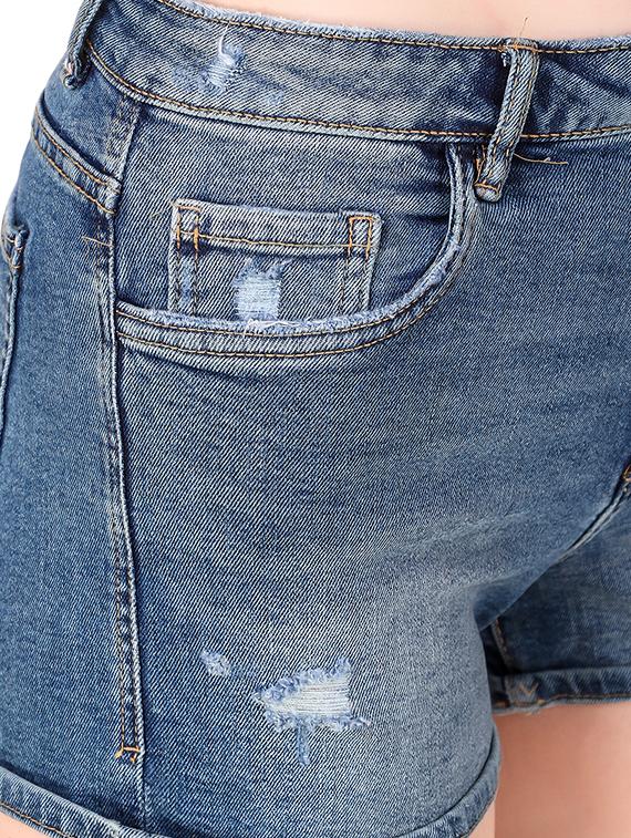 high rise distressed denim shorts - 16354757 - Zoom Image - 5