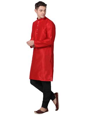 red solid silk blend long kurta - 16354767 - Standard Image - 2