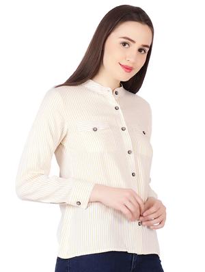 mandarin neck striped shirt - 16354858 - Standard Image - 2
