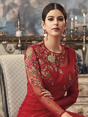 tonal embroidered semi-stitched suit - 16355827 - Standard Image - 2