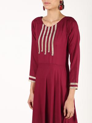 solid lace flared kurta - 16357045 - Standard Image - 5
