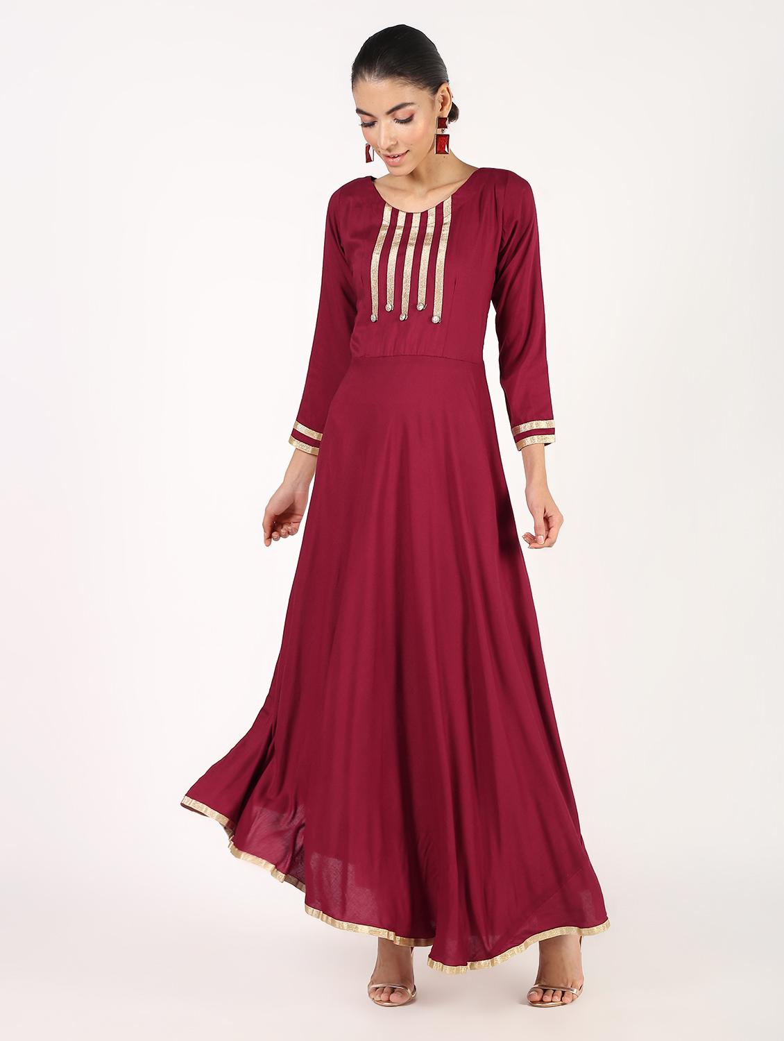 solid lace flared kurta - 16357045 - Zoom Image - 2